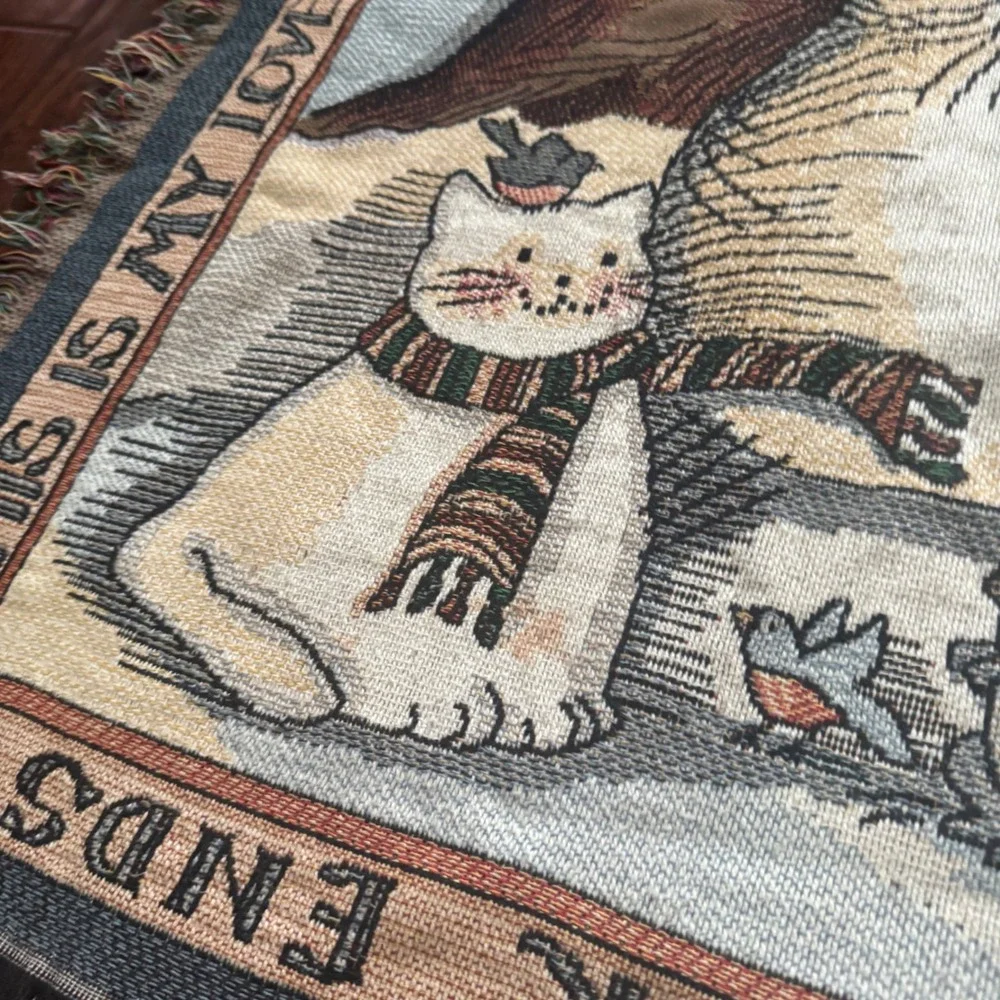 Vintage Christmas Snowman‎ Tapestry Throw Blanket Susan Winget 46x65 Cotton USA